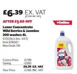 Costco Lenor Concentrate Wild Berries & Jasmine 200 washes 4L offer