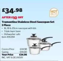 Costco Tramontina Stainless Steel Saucepan Set 3 Piece offer