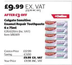 Costco Colgate Sensitive Enamel Repair Toothpaste 6 x 75ml offer
