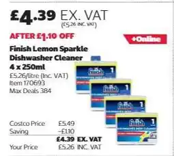 Costco Finish Lemon Sparkle Dishwasher Cleaner 4 x 250ml offer