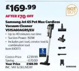 Costco Samsung Jet 65 Pet Max Cordless Vacuum Cleaner VS15A60AGR5/EU offer