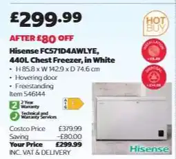 Costco Hisense FC571D4AWLYE, 440L Chest Freezer, in White offer