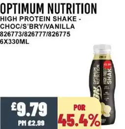Bestway OPTIMUM NUTRITION High protein shake - choc/s'bry/vanilla offer