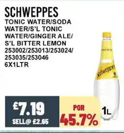 Bestway SCHWEPPES Tonic water/soda water/s'l tonic water/ginger ale/ s'l bitter lemon offer