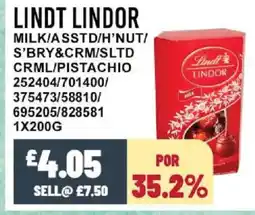 Bestway LINDT LINDOR Milk/asstd/h'nut/ s'bry&crm/sltd crml/pistachio offer