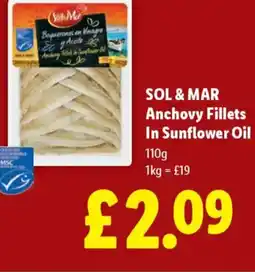 Lidl SOL & MAR Anchovy Fillets In Sunflower Oil offer