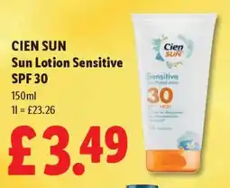 Lidl CIEN SUN Sun Lotion Sensitive SPF 30 offer