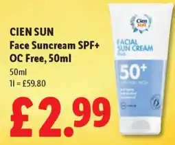 Lidl CIEN SUN Face Suncream SPF+ OC Free offer