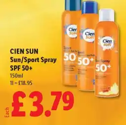 Lidl CIEN SUN Sun/Sport Spray SPF 50+ offer