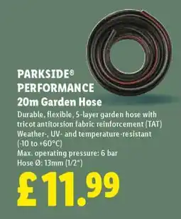 Lidl PARKSIDE PERFORMANCE 20m Garden Hose offer
