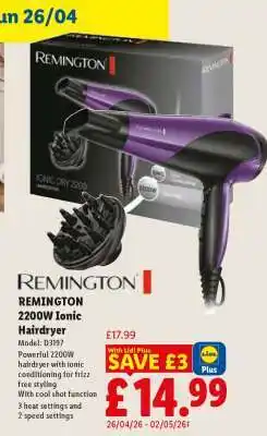 Lidl REMINGTON 2200W Ionic Hairdryer offer