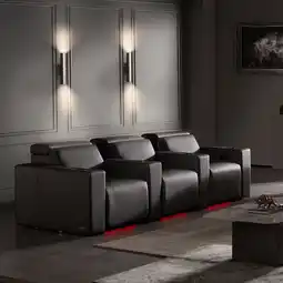Costco Valencia Barcelona Row of 3 Black Leather Power Reclining Home Theatre Seating with RGB LED offer