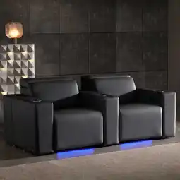 Costco Valencia Barcelona Row of 2 Black Leather Power Reclining Home Theatre Seating with RGB LED offer