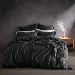 Costco Lazy Linen 100% Washed Charcoal Linen Duvet Cover Set in 3 Sizes offer