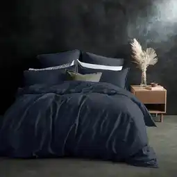 Costco Lazy Linen 100% Washed Navy Linen Duvet Cover Set in 3 Sizes offer