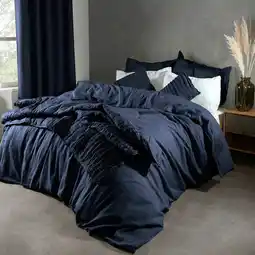 Costco Lazy Linen 100% Washed Navy Linen Duvet Cover Set in 3 Sizes offer