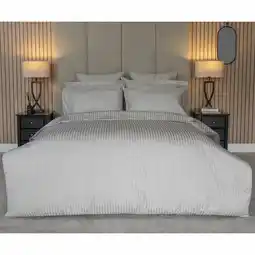 Costco Belledorm 540 Thread Count Satin Stripe Grey Duvet Cover Set in 3 Sizes offer