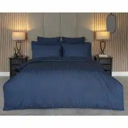 Costco Belledorm 540 Thread Count Satin Stripe Navy Duvet Cover Set in 3 Sizes offer