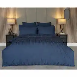 Costco Belledorm 540 Thread Count Satin Stripe Navy Duvet Cover Set in 3 Sizes offer