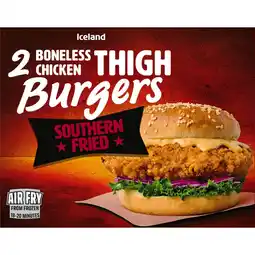 Iceland Iceland 2 Southern Fried Boneless Chicken Thigh Burgers 300g offer