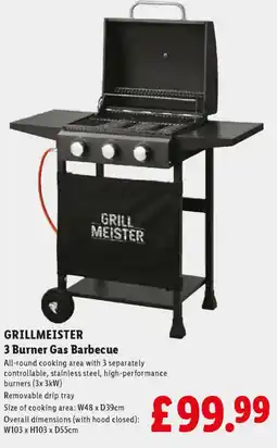 Lidl GRILLMEISTER 3 Burner Gas Barbecue offer