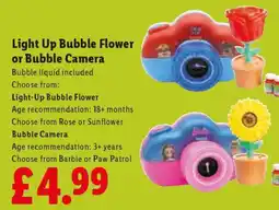 Lidl Light Up Bubble Flower or Bubble Camera offer