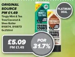 Bestway ORIGINAL SOURCE Tingly Mint & Tea Tree/Coconut & Shea Butter offer