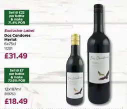 Bestway Dos Condores Merlot 6x75cl offer