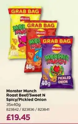 Bestway Monster Munch Roast Beef/Sweet N Spicy/Pickled Onion offer
