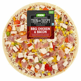 Asda ASDA Medium Stonebaked Thin & Crispy BBQ Chicken & Bacon (Typically 469g) offer