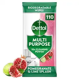Iceland Dettol Pomegranate & Lime Splash Multi Purpose Wipes 110 offer