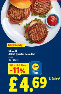 Lidl DELUXE 4 Beef Quarter Pounders offer