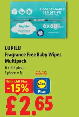 Lidl LUPILU Fragrance Free Baby Wipes offer