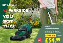 Lidl PARKSIDE 20V Cordless Lawn Mower offer