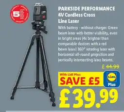Lidl PARKSIDE PERFORMANCE 4V Cordless Cross Line Laser offer