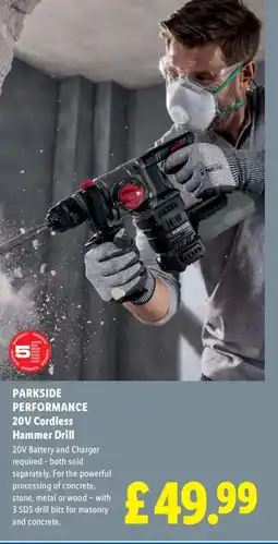 Lidl PARKSIDE PERFORMANCE 20V Cordless Hammer Drill offer