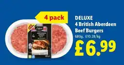 Lidl DELUXE 4 British Aberdeen Beef Burgers offer