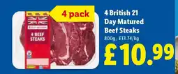 Lidl 4 British 21 Day Matured Beef Steaks offer