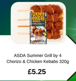 Asda ASDA Summer Grill by 4 Chorizo & Chicken Kebabs offer