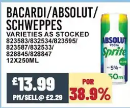 Bestway BACARDI/ABSOLUT/ SCHWEPPES offer