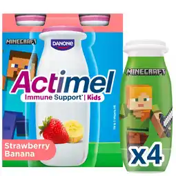 Iceland Actimel Kids Strawberry Banana Yoghurt Drink Lunchbox Snack 4x100g offer
