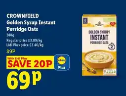 Lidl CROWNFIELD Golden Syrup Instant Porridge Oats offer