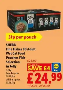 Lidl SHEBA Fine Flakes 80 Adult Wet Cat Food Pouches Fish Selection in Jelly offer