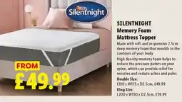Lidl SILENTNIGHT Memory Foam Mattress Topper offer