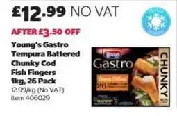 Costco Young's Gastro Tempura Battered Chunky Cod Fish Fingers 1kg, 26 Pack offer