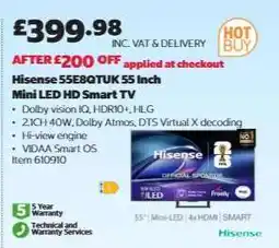 Costco Hisense 55E8QTUK 55 Inch Mini LED HD Smart TV offer