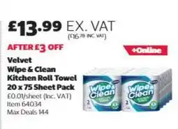 Costco Velvet Wipe & Clean Kitchen Roll Towel, 20 x 75 Sheet Pack offer