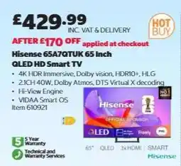 Costco Hisense 65A7QTUK 65 Inch QLED HD Smart TV offer