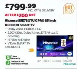 Costco Hisense 85E78QTUK PRO 85 Inch QLED HD Smart TV offer