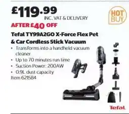 Costco Tefal TY99A2GO X-Force Flex Pet & Car Cordless Stick Vacuum offer